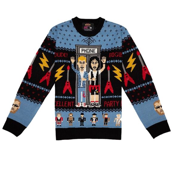 Bill and Ted's Excellent Adventure Sweater Ugly Christmas Party MOB Small 90s